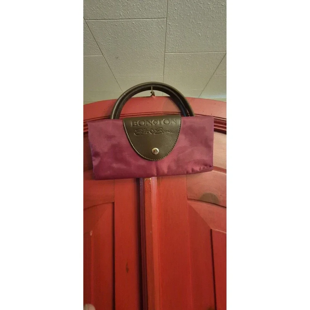 Vintage The Bon-Ton Elder-Beerman Folding Tote Bag Magenta Nylon Travel Purse